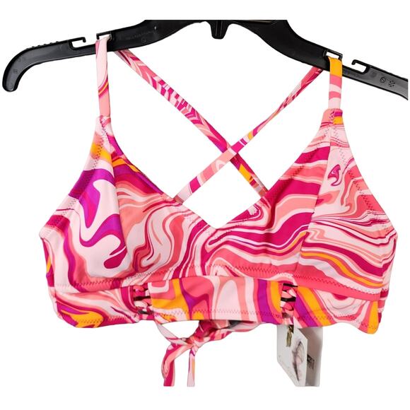 Jessica Simpson Good Vibrations Cropped Pink Bikini Swim Top Women's Medium NWT - Picture 3 of 4